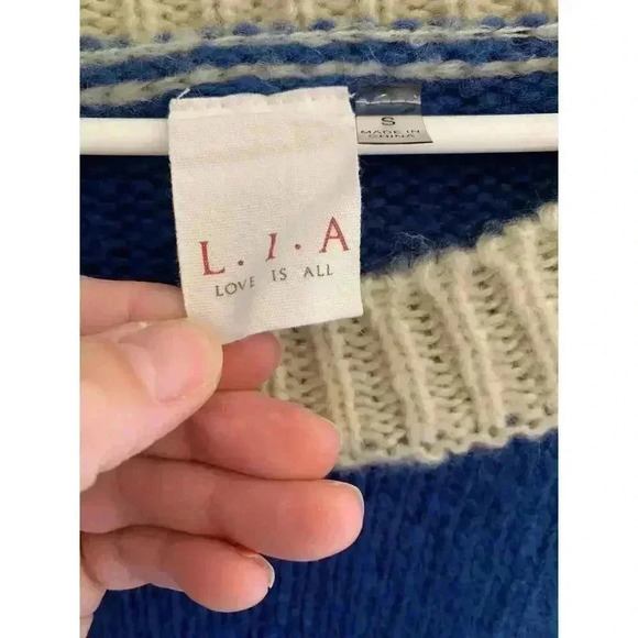 L.I.A Woman's Multicolor Crochet Crew Neck Long Sleeve Acrylic Sweater Size Sm - Picture 3 of 7